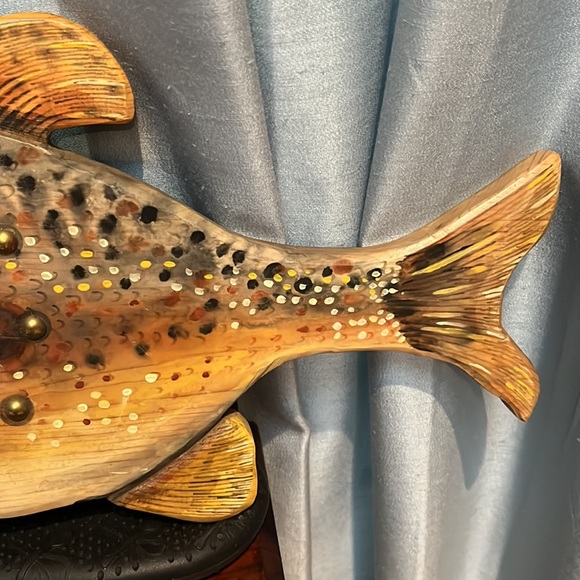 Large Handcrafted Wooden Fish Man Cave Cabin Decor Handpainted Ready for a Clock - Picture 5 of 9